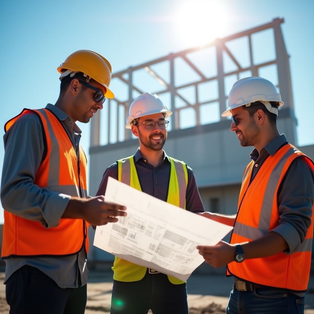 Construction workers on a building site