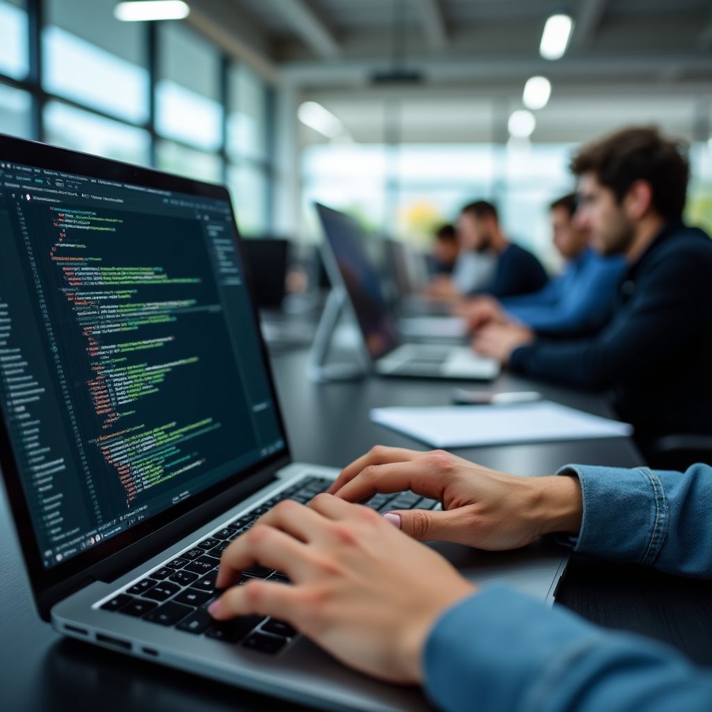 Programmer working on a laptop